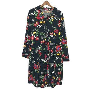 New Woman Within 1X 22/24 Black Floral‎ Cotton Modal Knit Long Sleeve Dress Plus